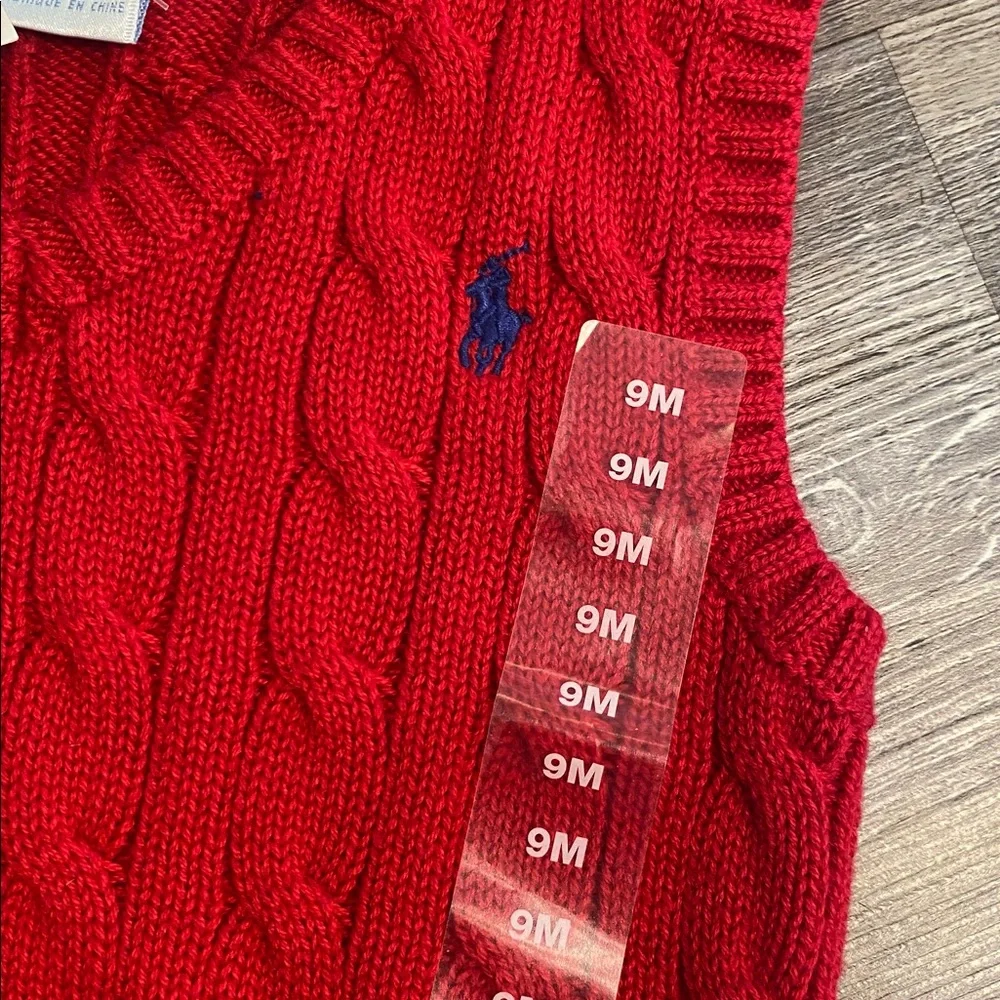 NWT RALPH LAUREN Infant Red Cable-knit SweaterVest 9 Mth